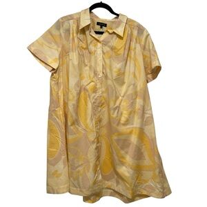 1. State Yellow Pink Mini V-neck Button Front Abstract Geometric Dress Size L